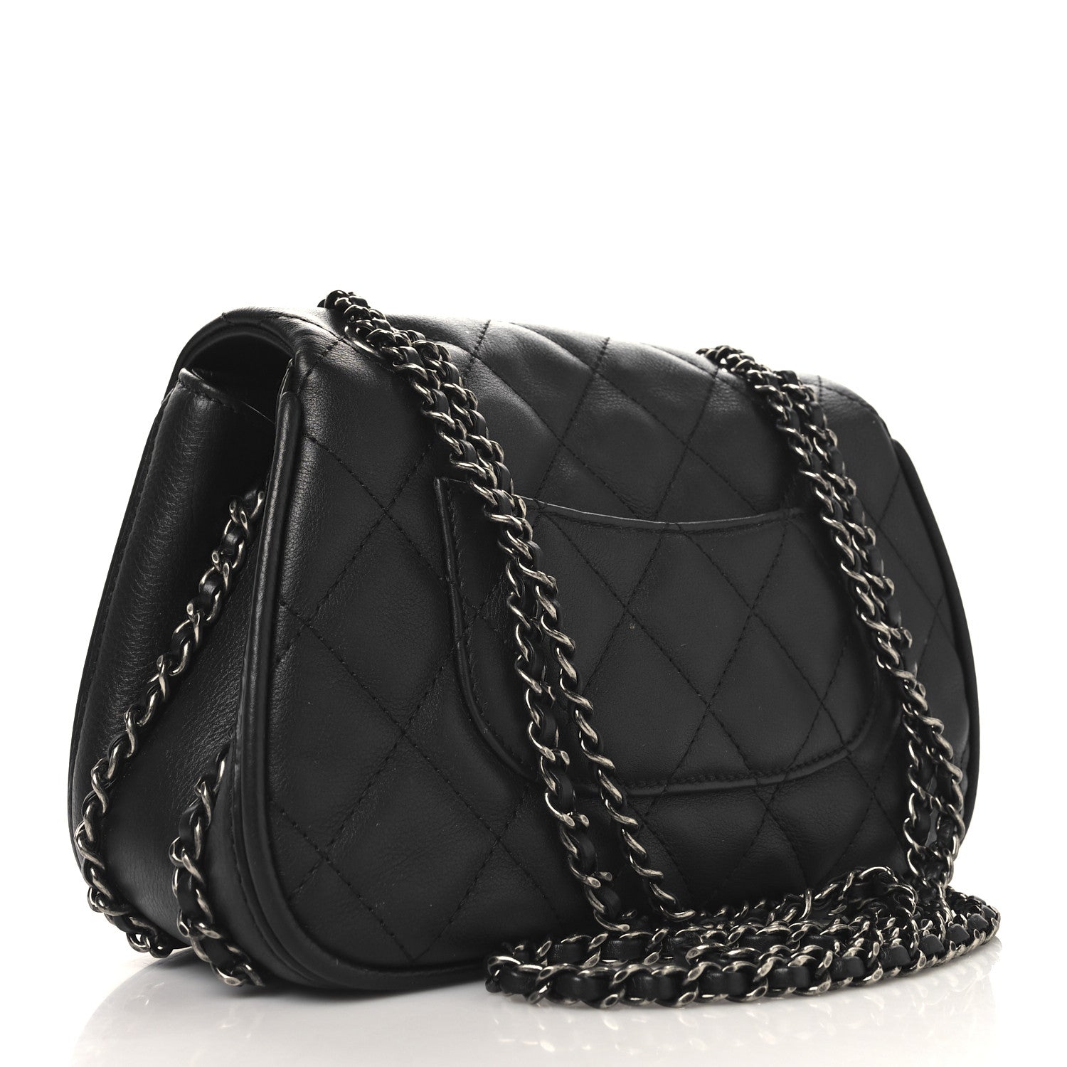Calfskin Quilted Small Frame In Chain Flap Black