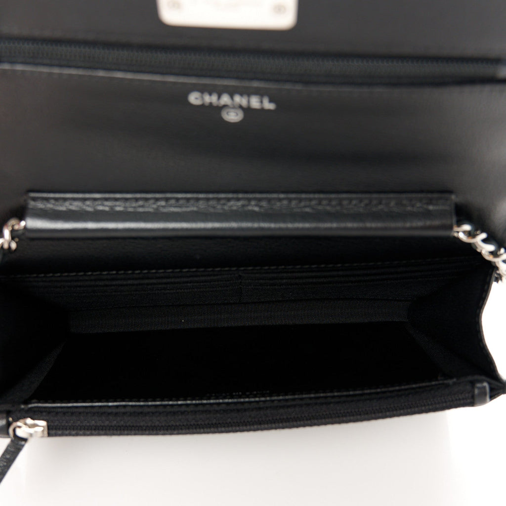 Grained Calfskin Quilted CC Box Wallet On Chain WOC Black