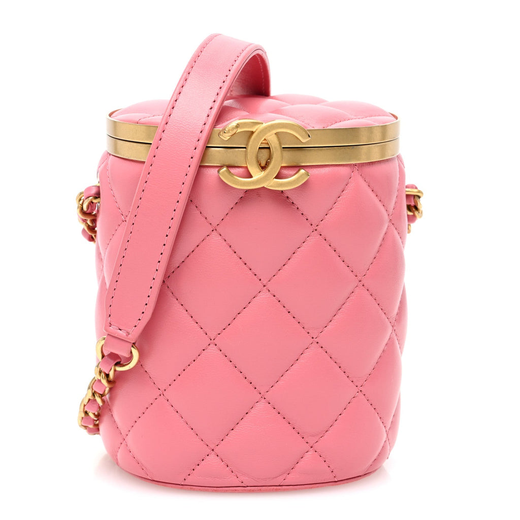 Lambskin Quilted Mini Crown Box Bag Pink
