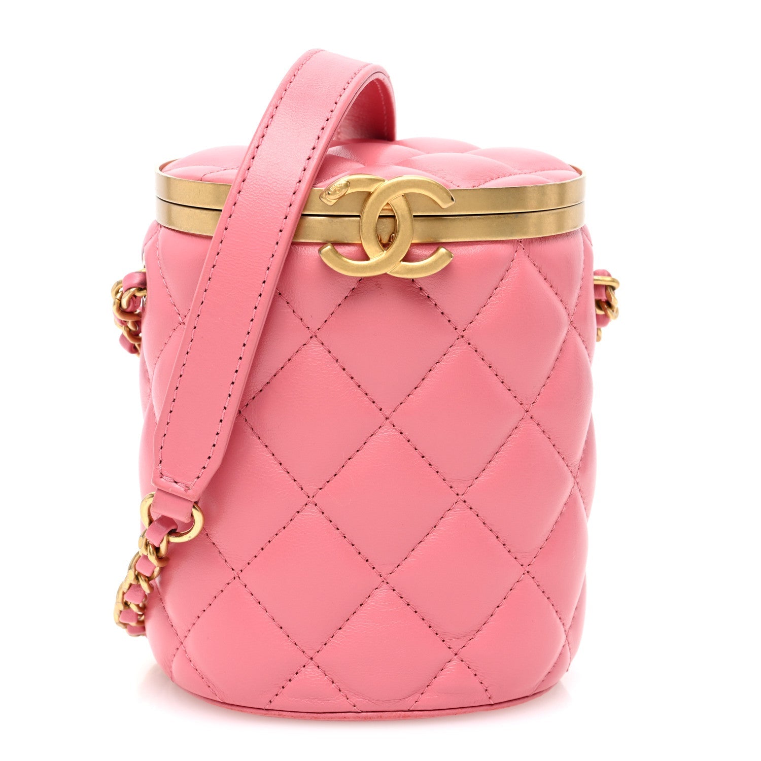Lambskin Quilted Mini Crown Box Bag Pink