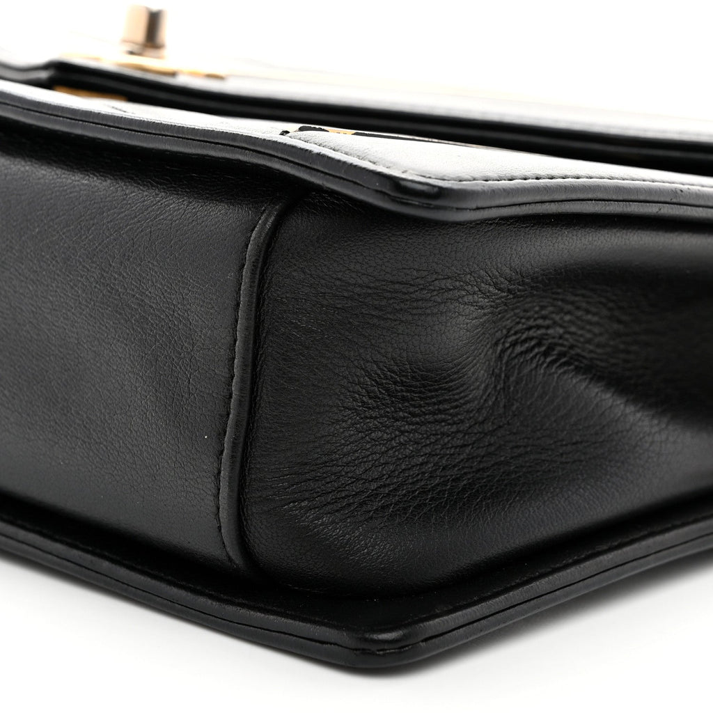 Lambskin Reversed Chevron Quilted Flap Black