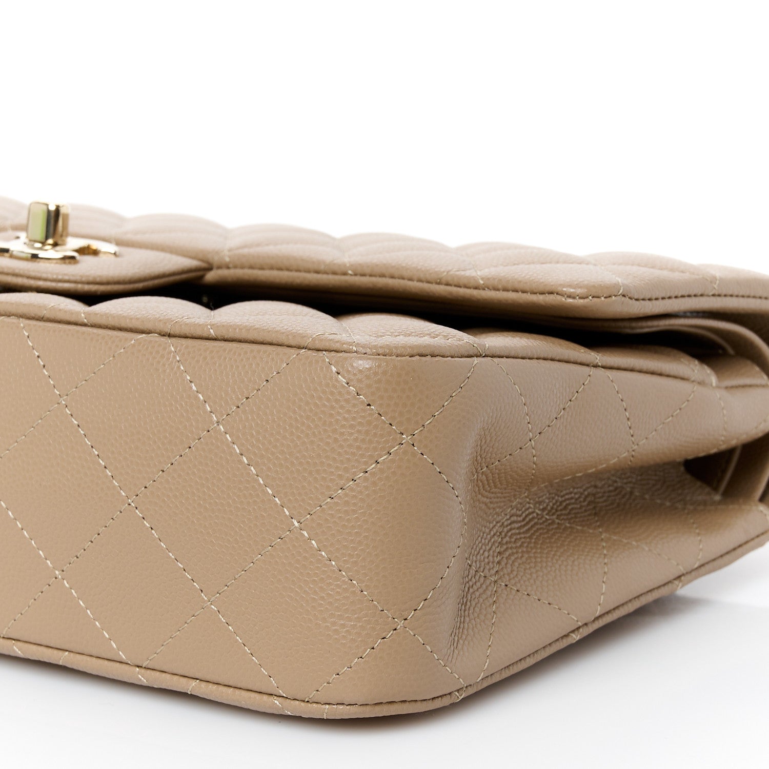 Caviar Quilted Medium Double Flap Dark Beige