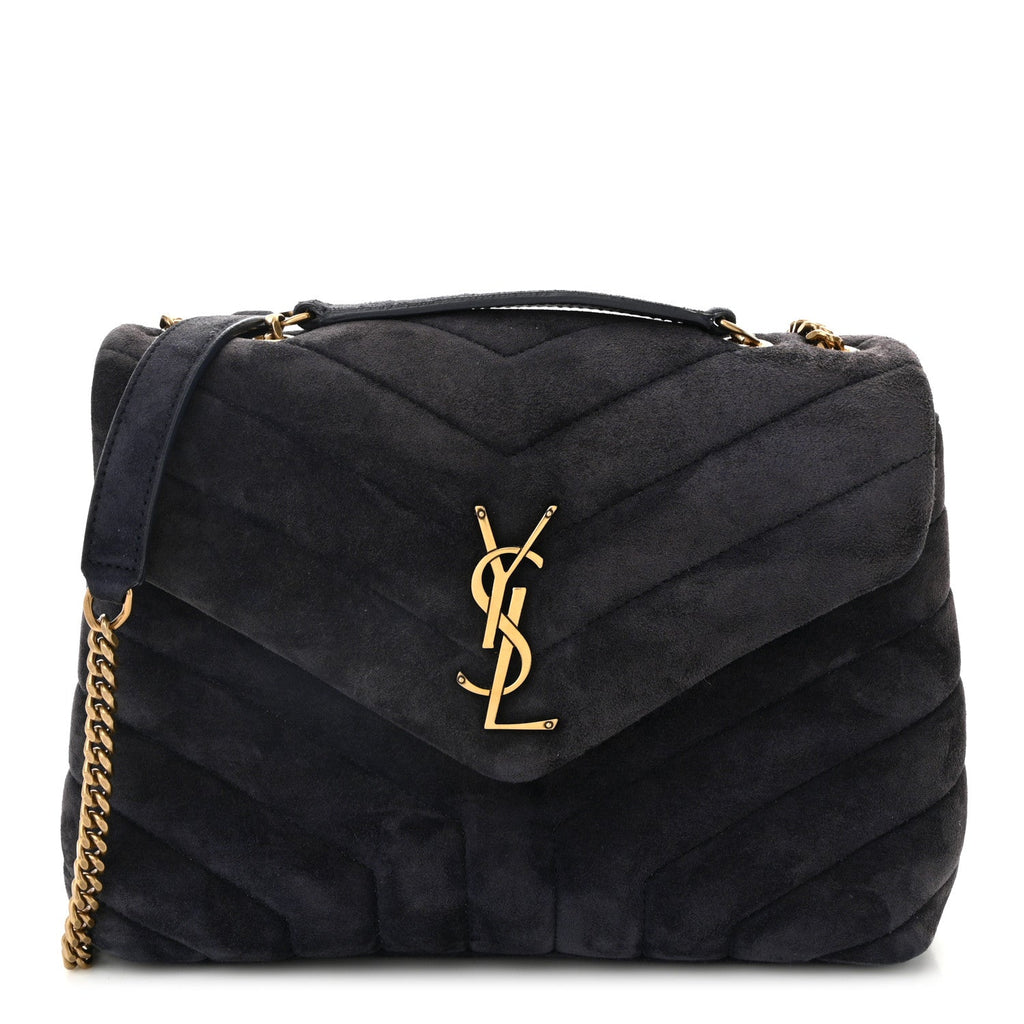 Suede Calfskin Y Quilted Monogram Small Loulou Chain Satchel Deep Marine