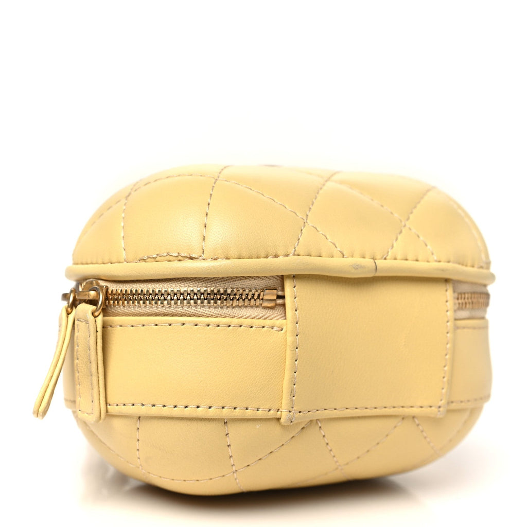 Lambskin Quilted Small CC Bubble Vanity Case With Chain Light Yellow