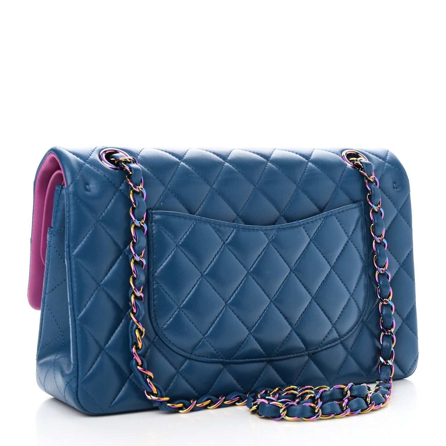 Lambskin Quilted Medium Double Flap Blue Pink