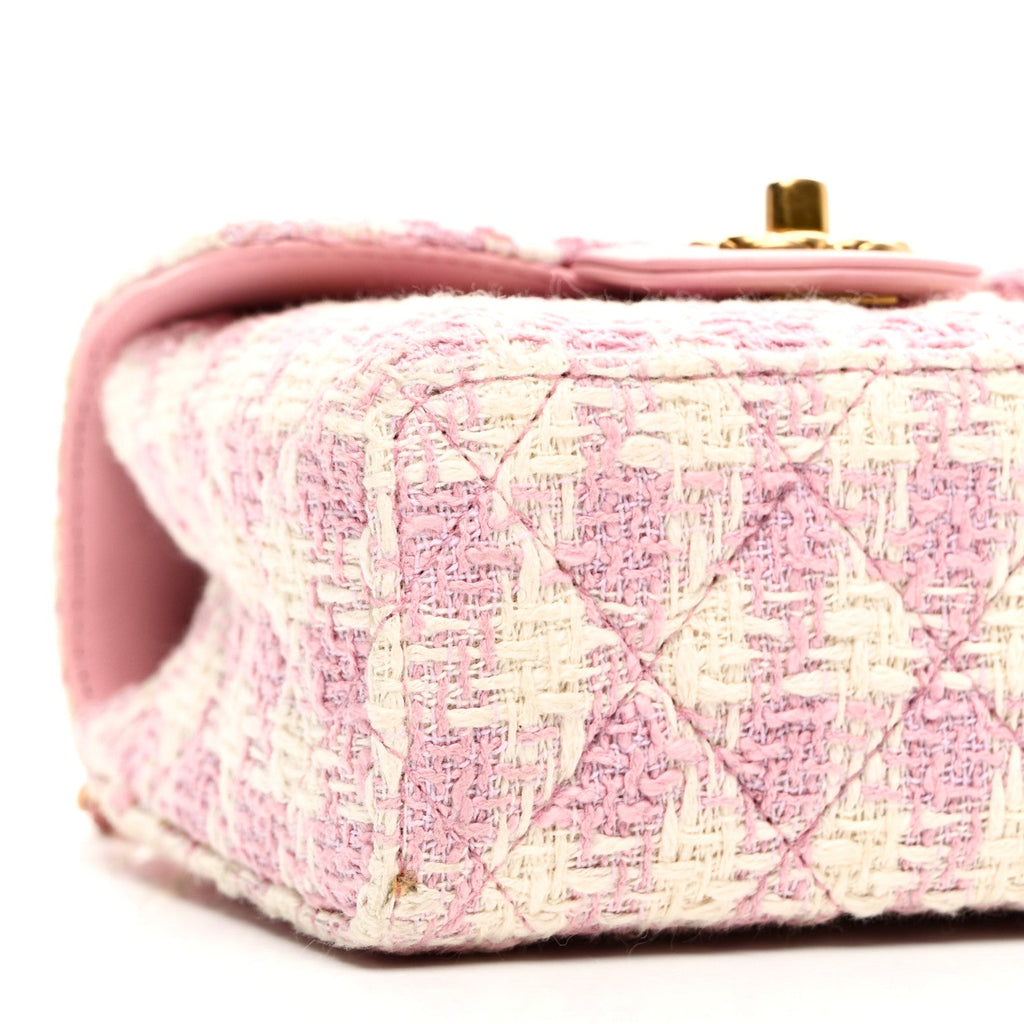 Tweed Handle Crush Top Handle Flap Bag Pink Ecru