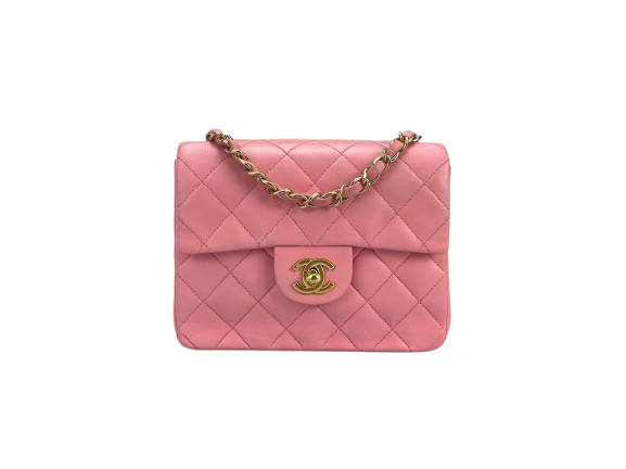 Chanel Vintage Rose Pink Classic Mini Square Flap Bag in Lambskin with Gold Hardware
