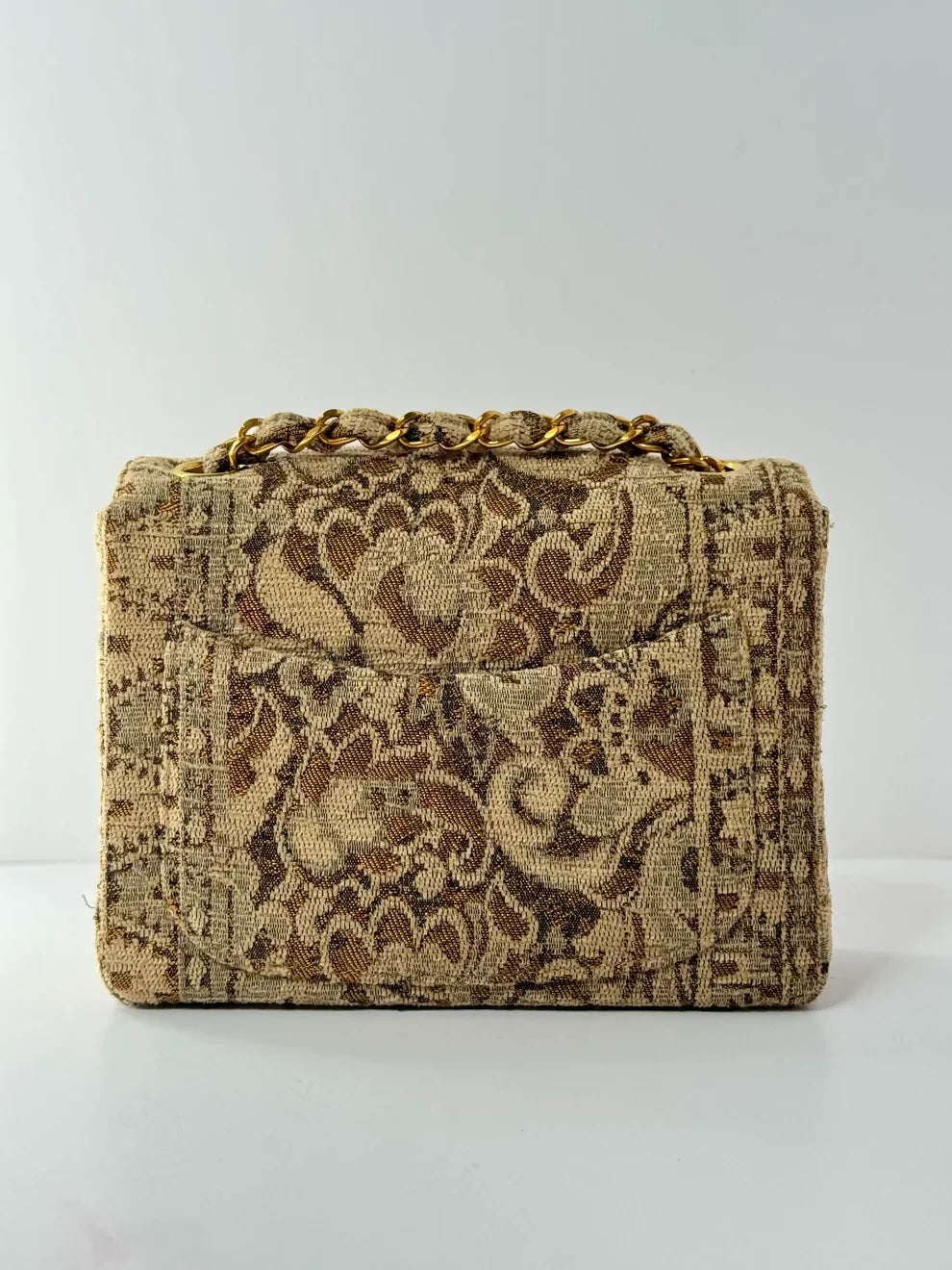 Chanel Vintage 1991 Bronze Metallic Brocade Mini Square Flap Bag