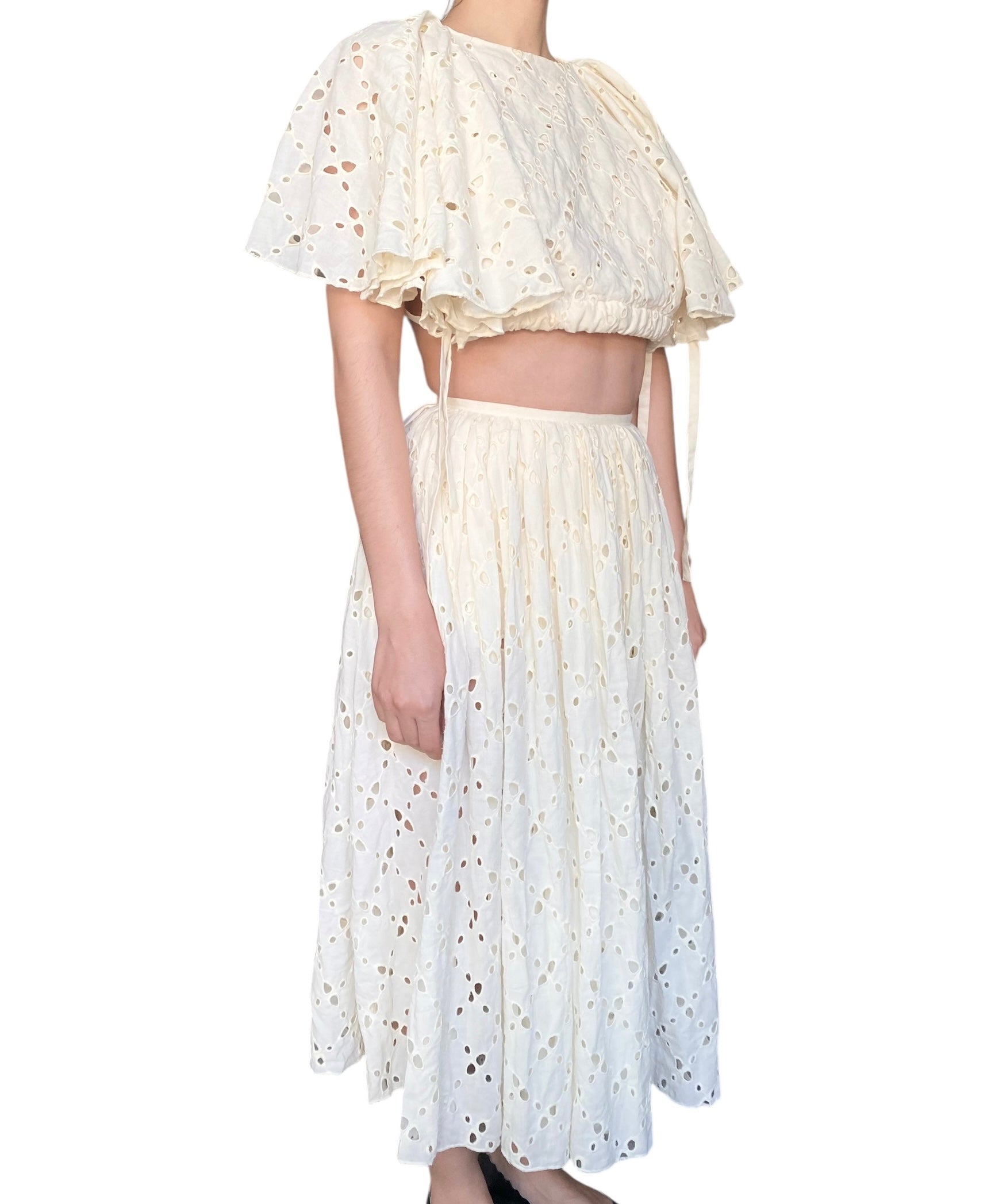 MY812 Ivory Eyelet Skirt Top Set - S / US 2-4