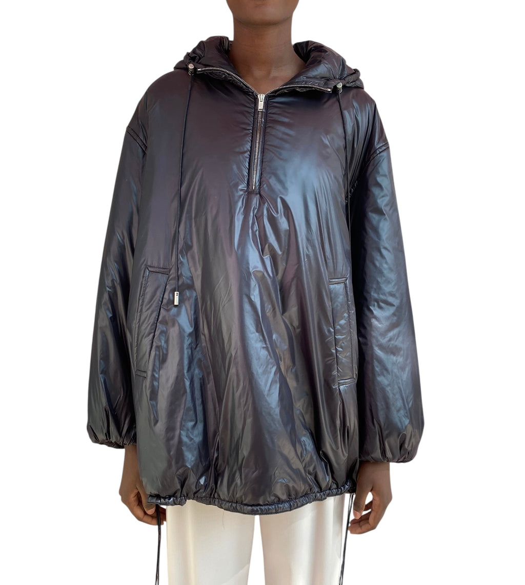 Saint Laurent Black Cassandre Logo Embroidered Nylon Anorak - 36