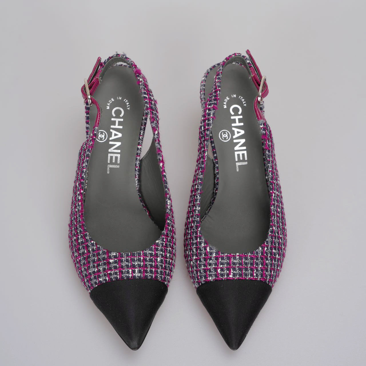 Chanel purple Tweed Slingback Heels Sandals 35.5Multicolor