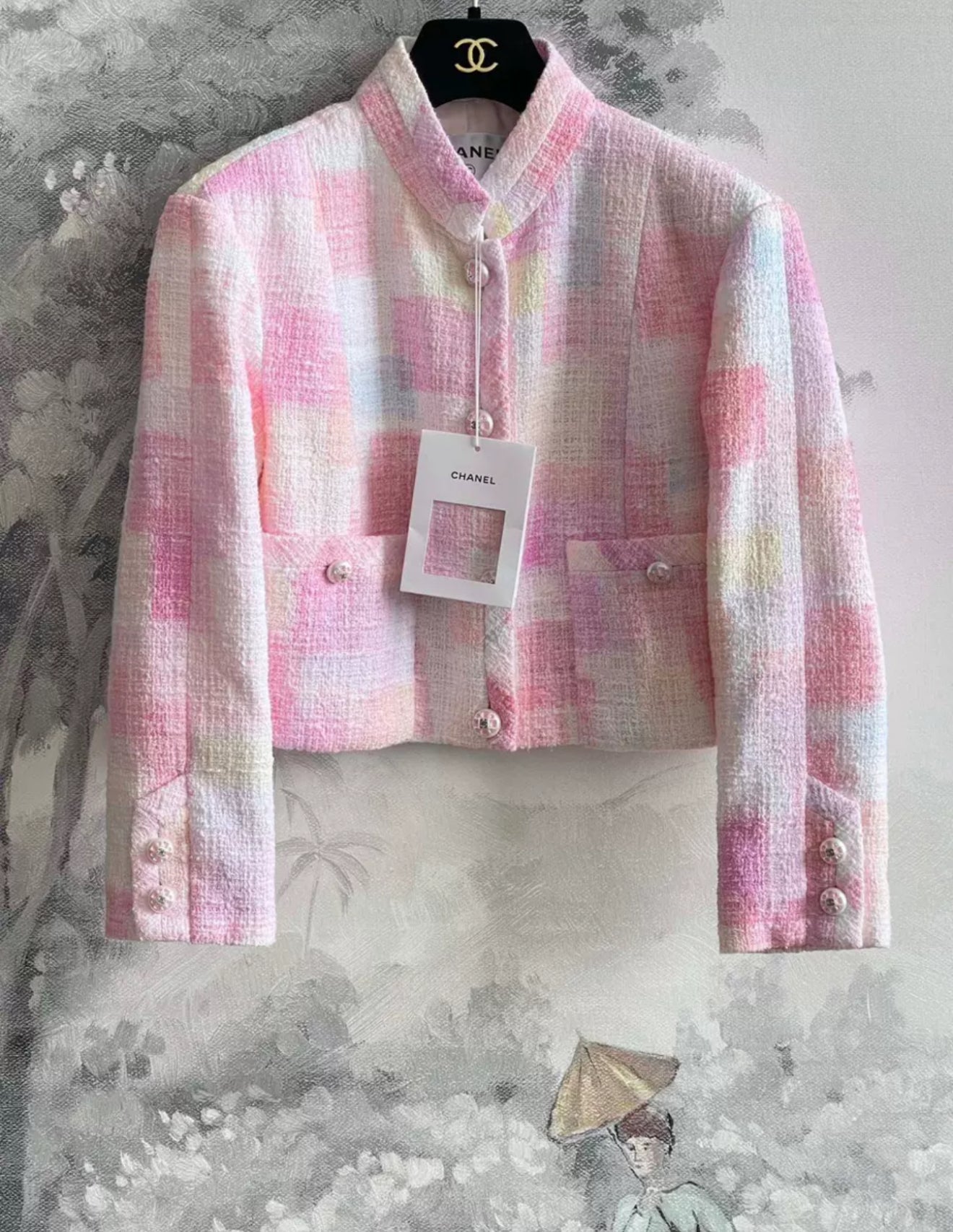 Chanel 23S Pink Painted Cotton Tweed Jacket