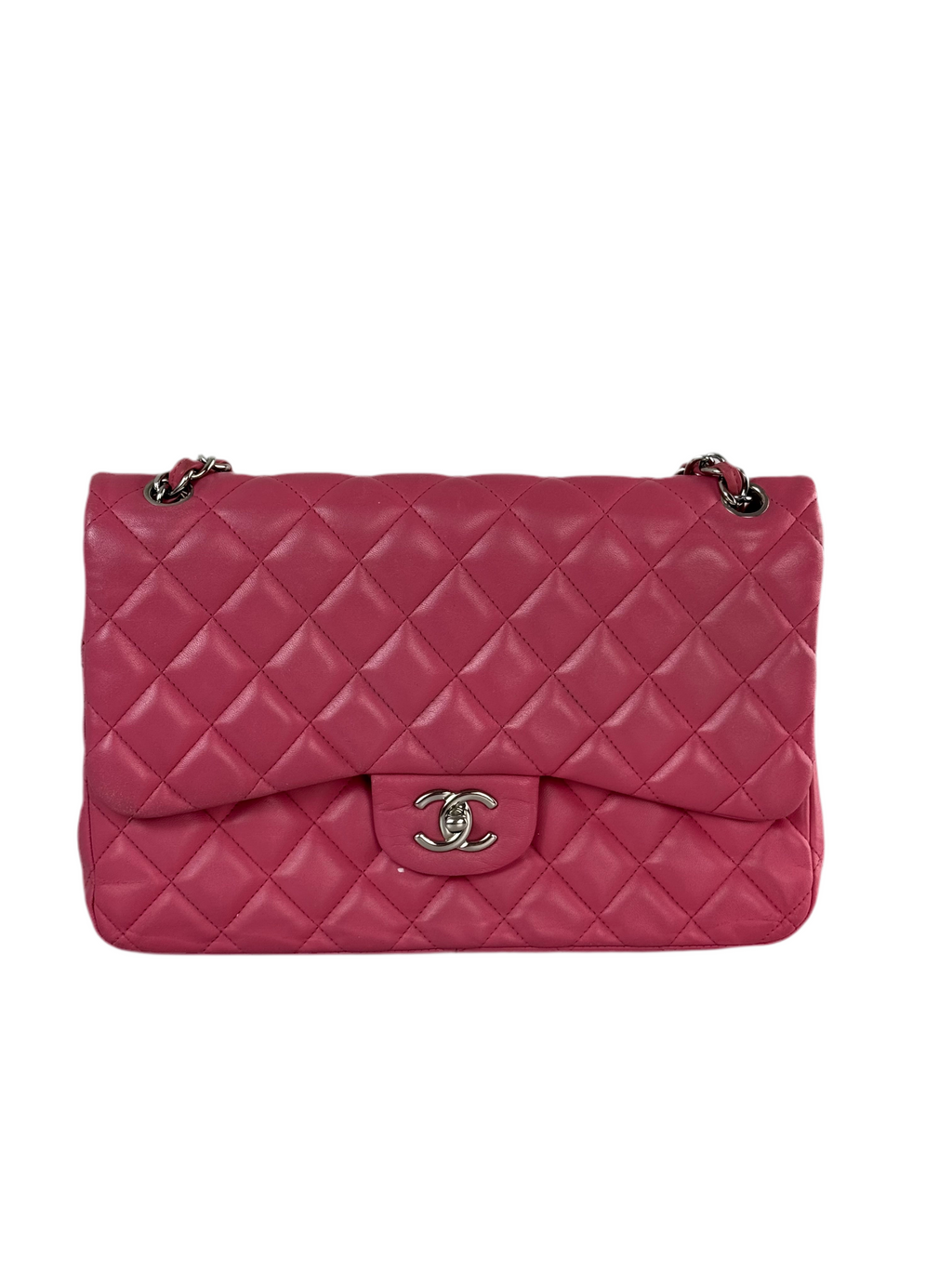 Chanel Pink Classic Double Flap Bag with Silver Hardware in Jumbo Size