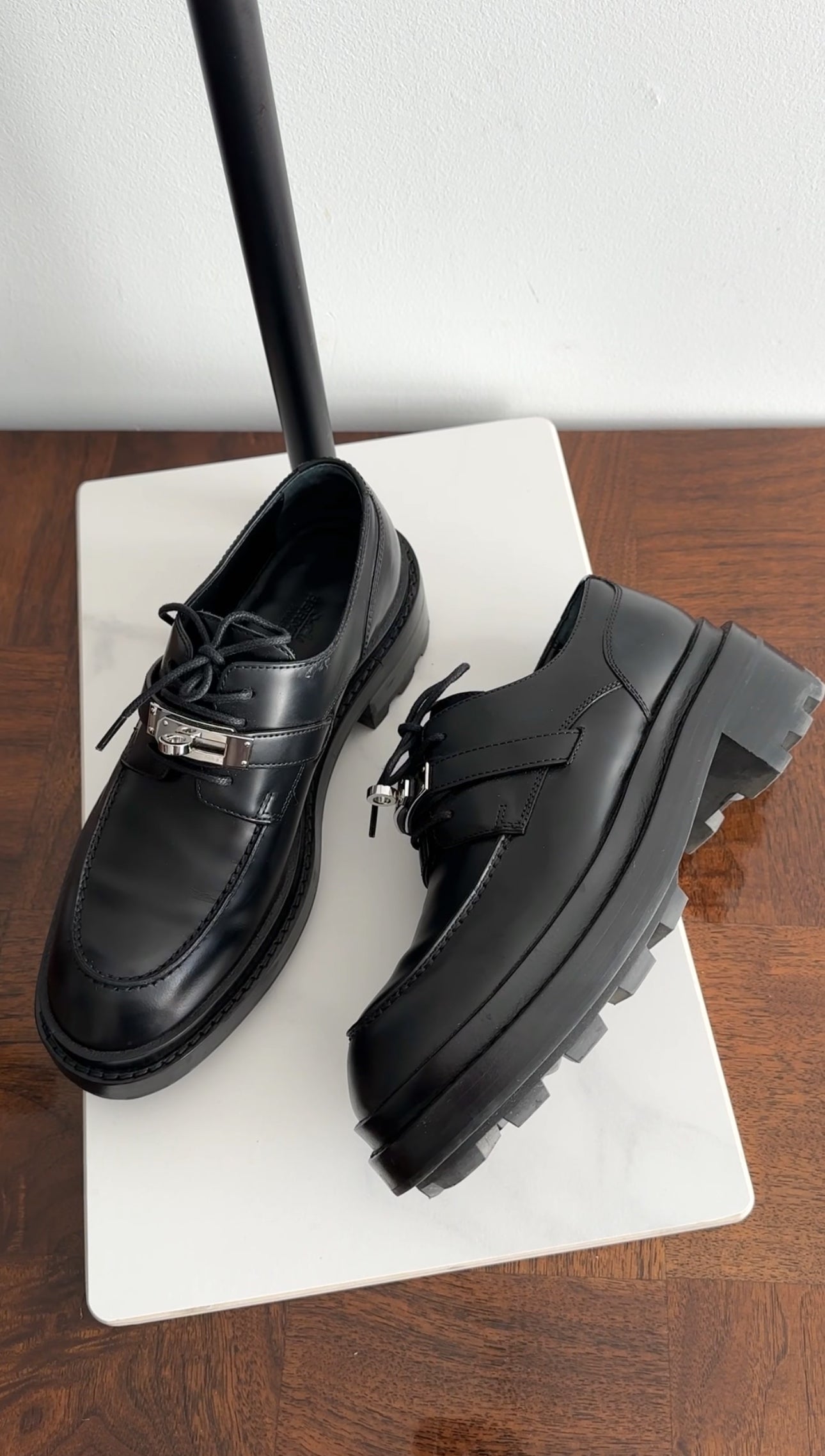 Hermes Black Glazed Leather First Oxford Shoes - 36.5