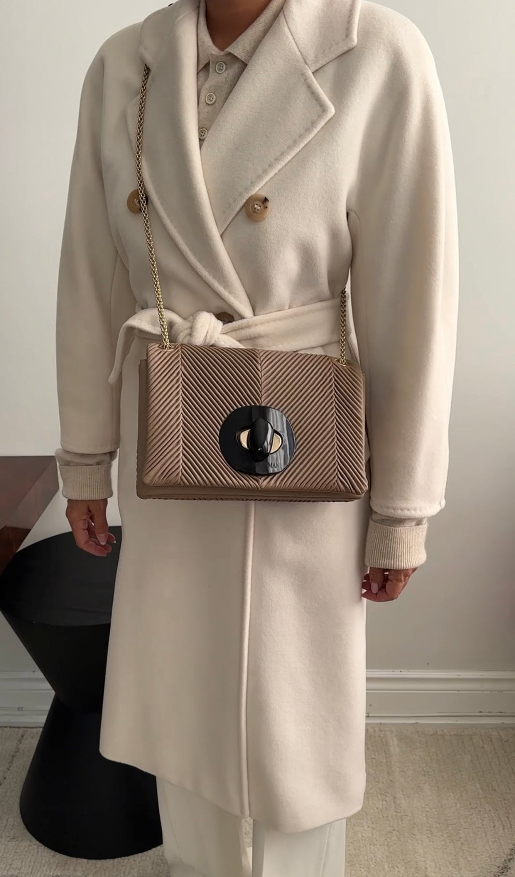Giorgio Armani Taupe Brown Pleated Leather Chain Bag