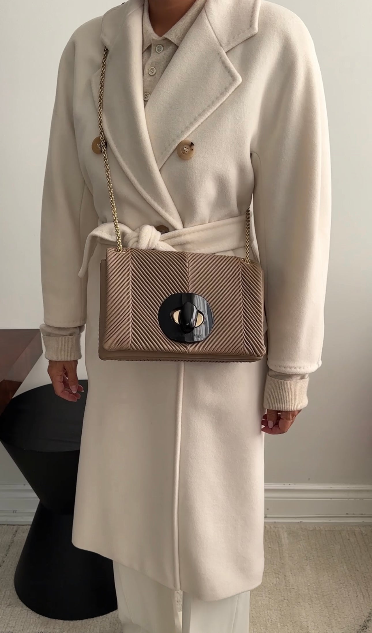 Giorgio Armani Taupe Brown Pleated Leather Chain Bag