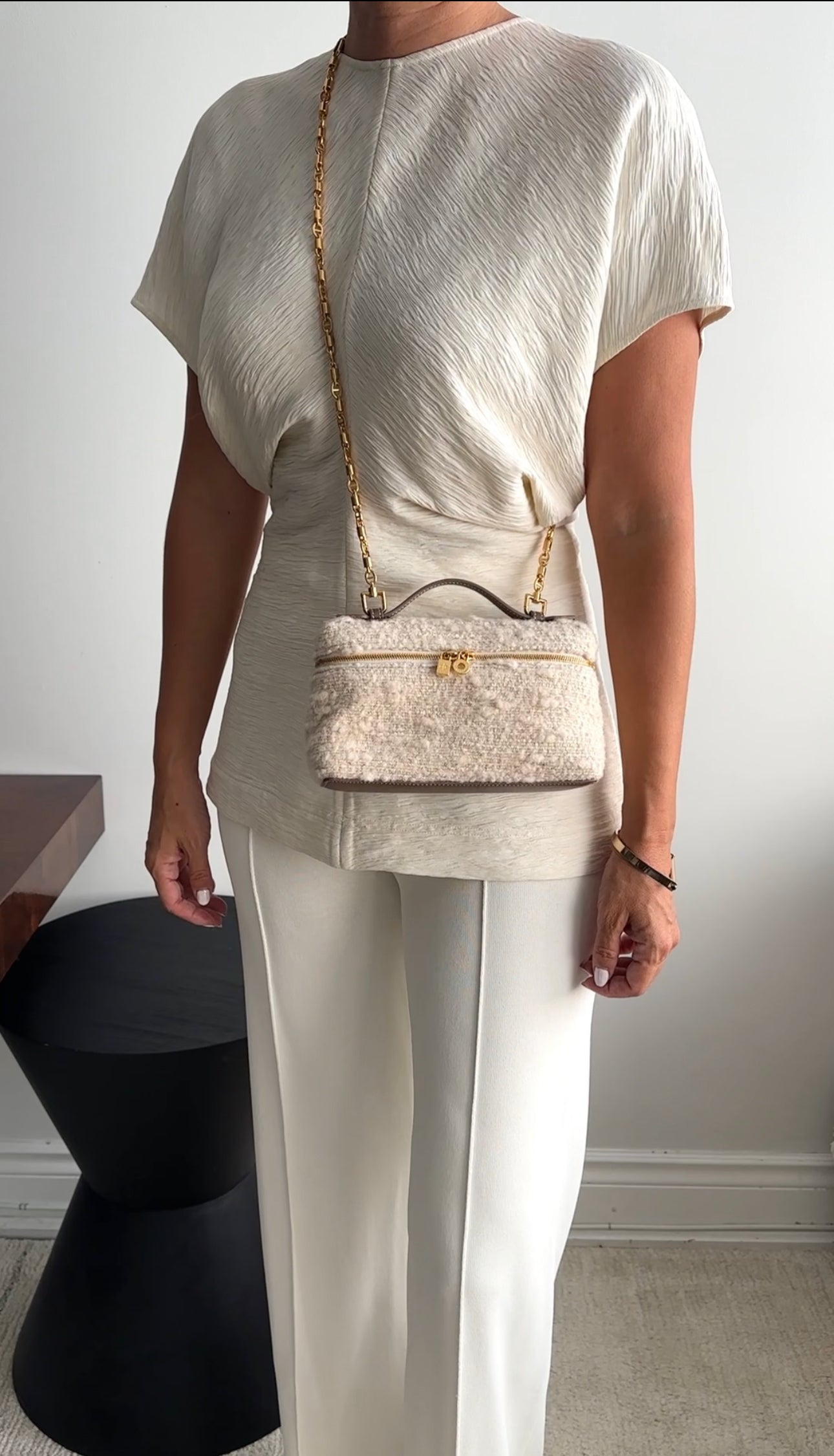 Loro Piana Ivory Boucle Wool Extra Pocket L19 Chain Bag