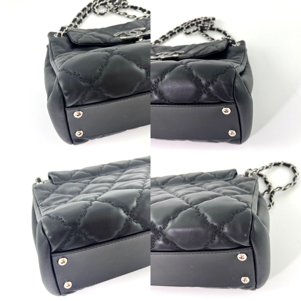 CHANEL Double Stitch Hamptons Black Quilted Calfskin Shopping Tote Bag