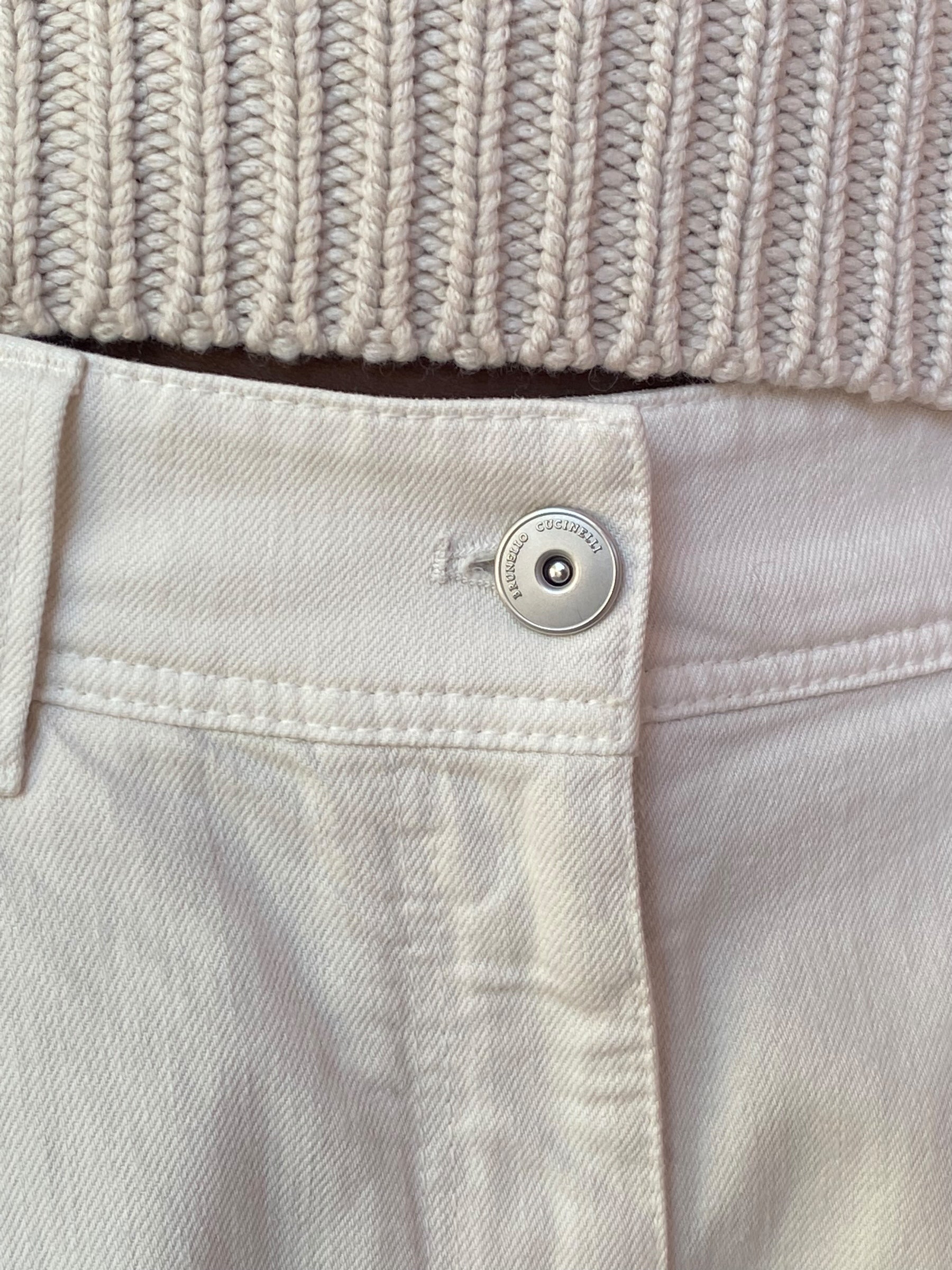 Brunello Cucinelli Ivory Loose Sartorial Straight Leg Denim - US 6
