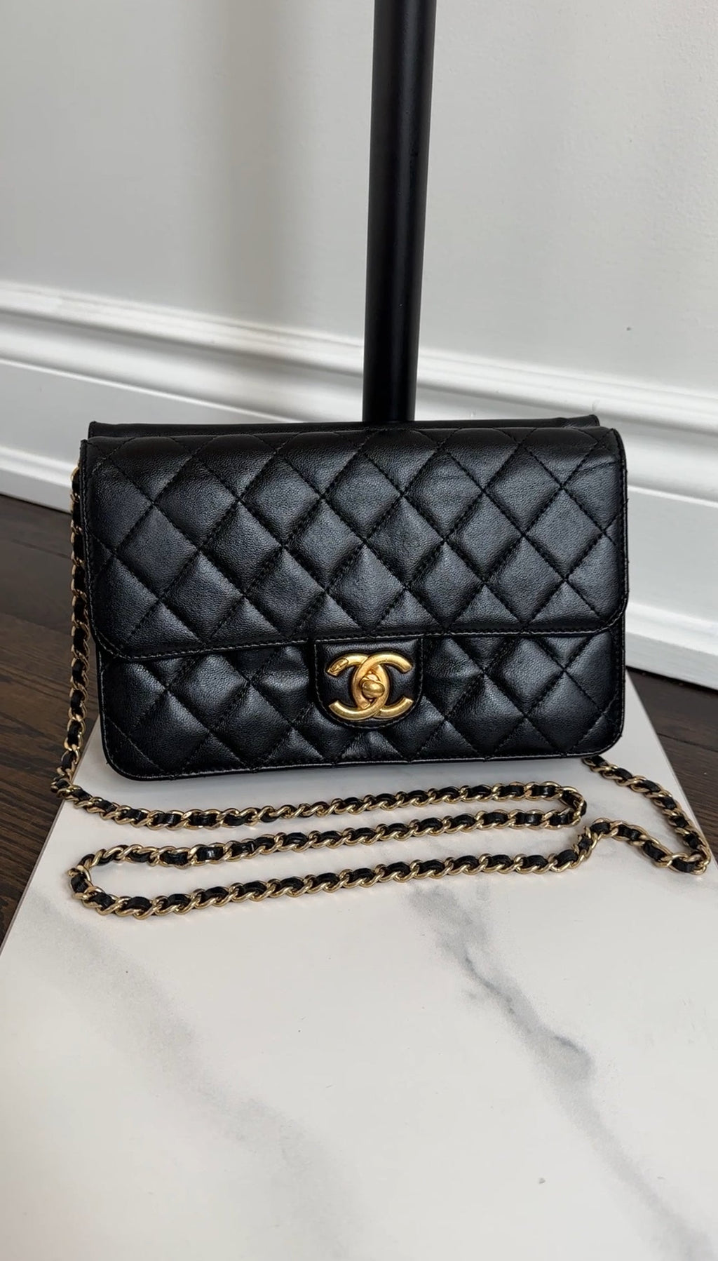 Chanel Small Black Quilted Leather Crossing Times Crossbody Bag