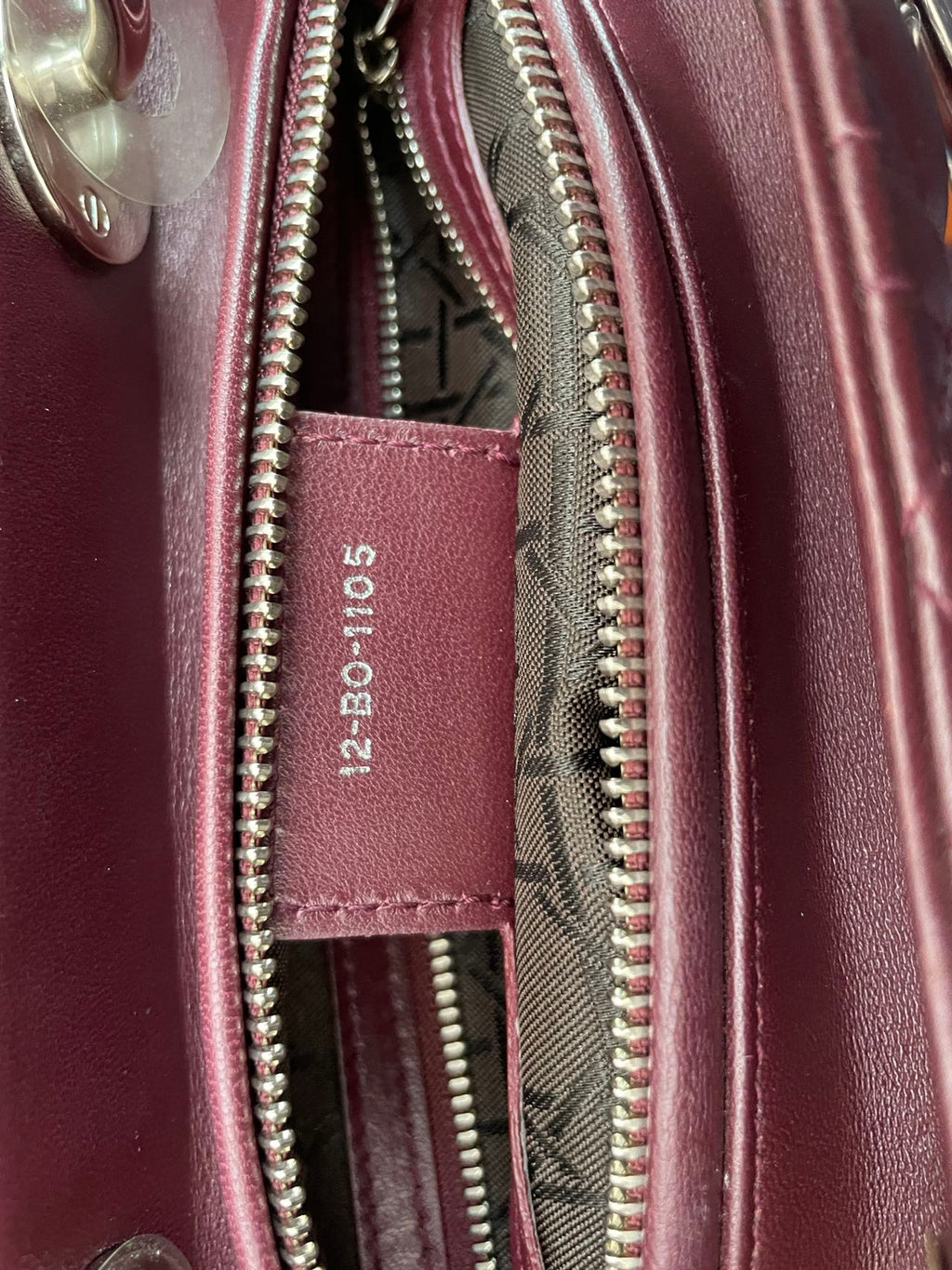 Christian Dior Burgundy Lady Dior Bag in Cannage Lambskin Leather with Silver Hardware Medium LP