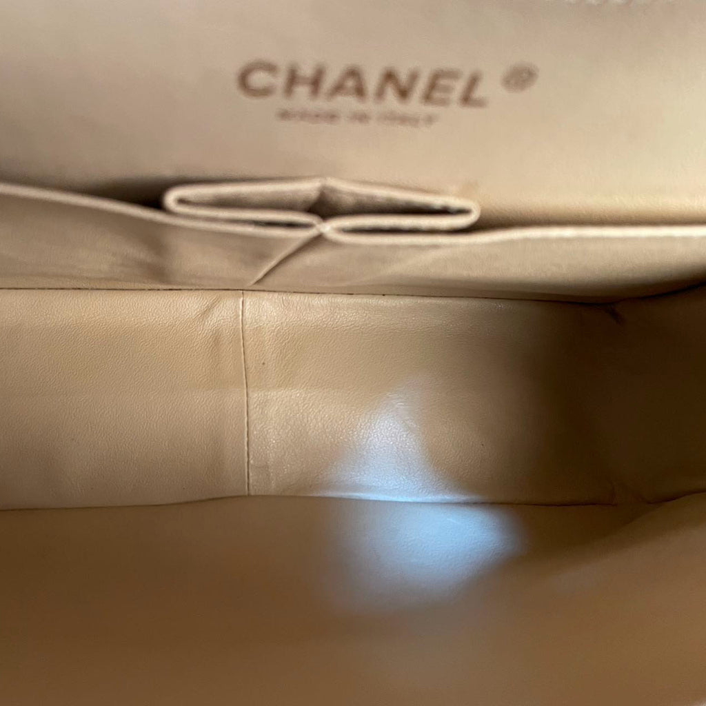 Chanel Classic Double Flap Bag Jumbo in Beige Quilted Caviar Leather with Gold Hardware