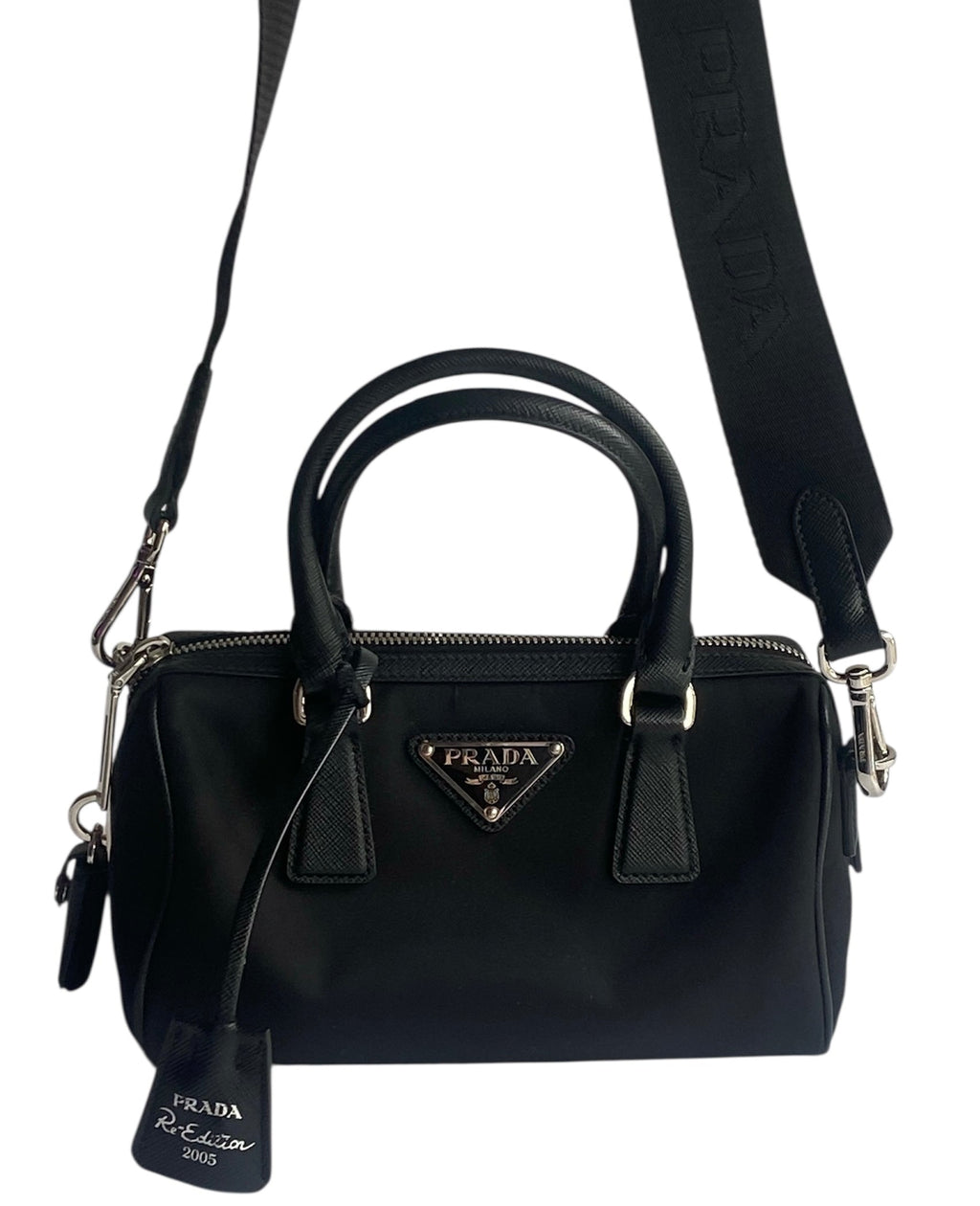 Prada Black Re-Nylon Top Handle Crossbody Bag