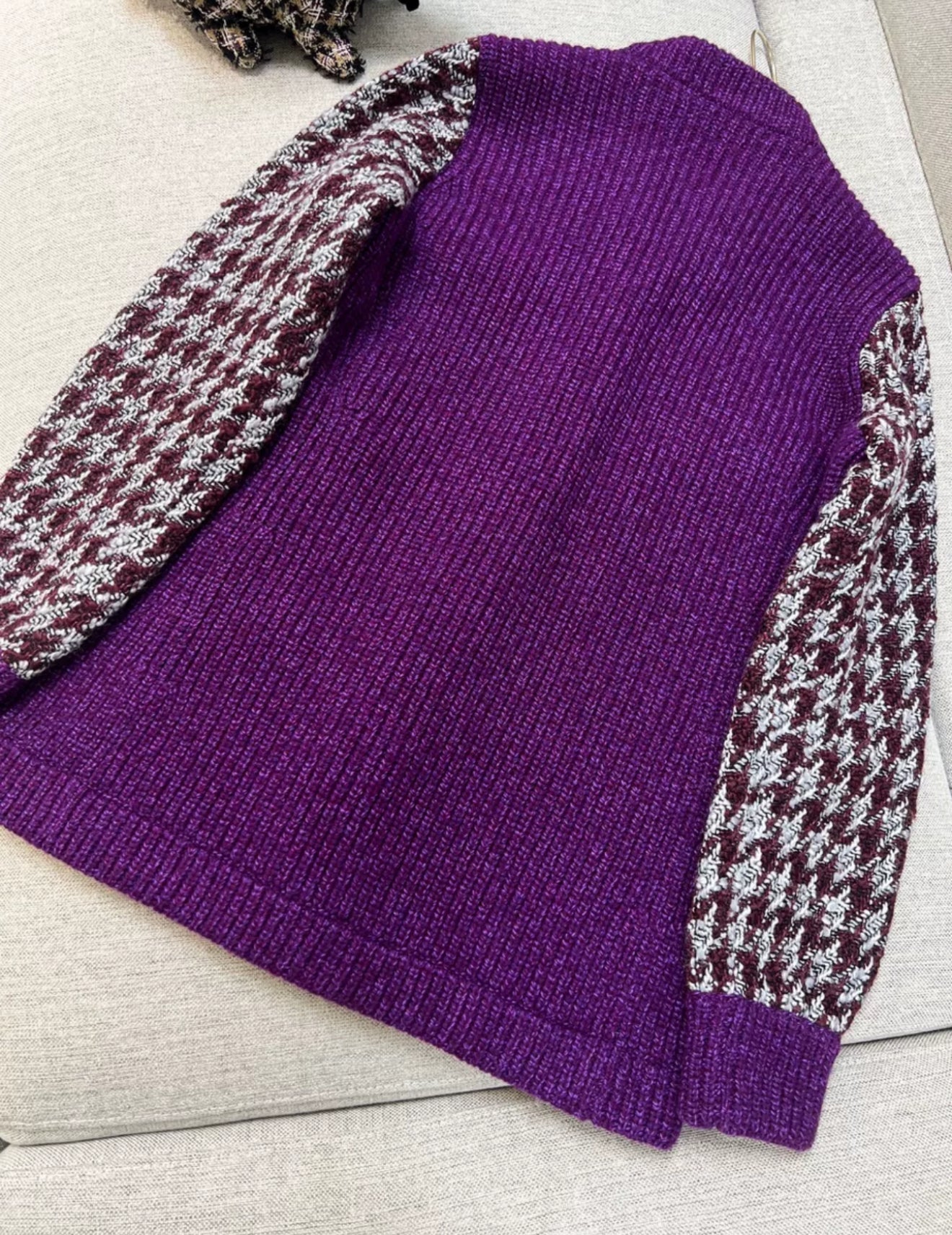Chanel 23k purple houndstooth wool coat
