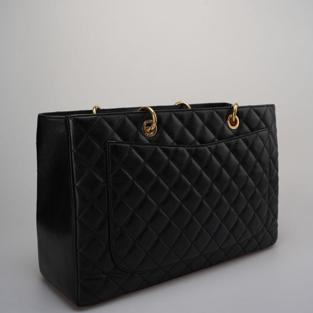 Chanel Large Black Grand Shopping XL GST Tote Bag In Caviar Leather With Gold Hardwares