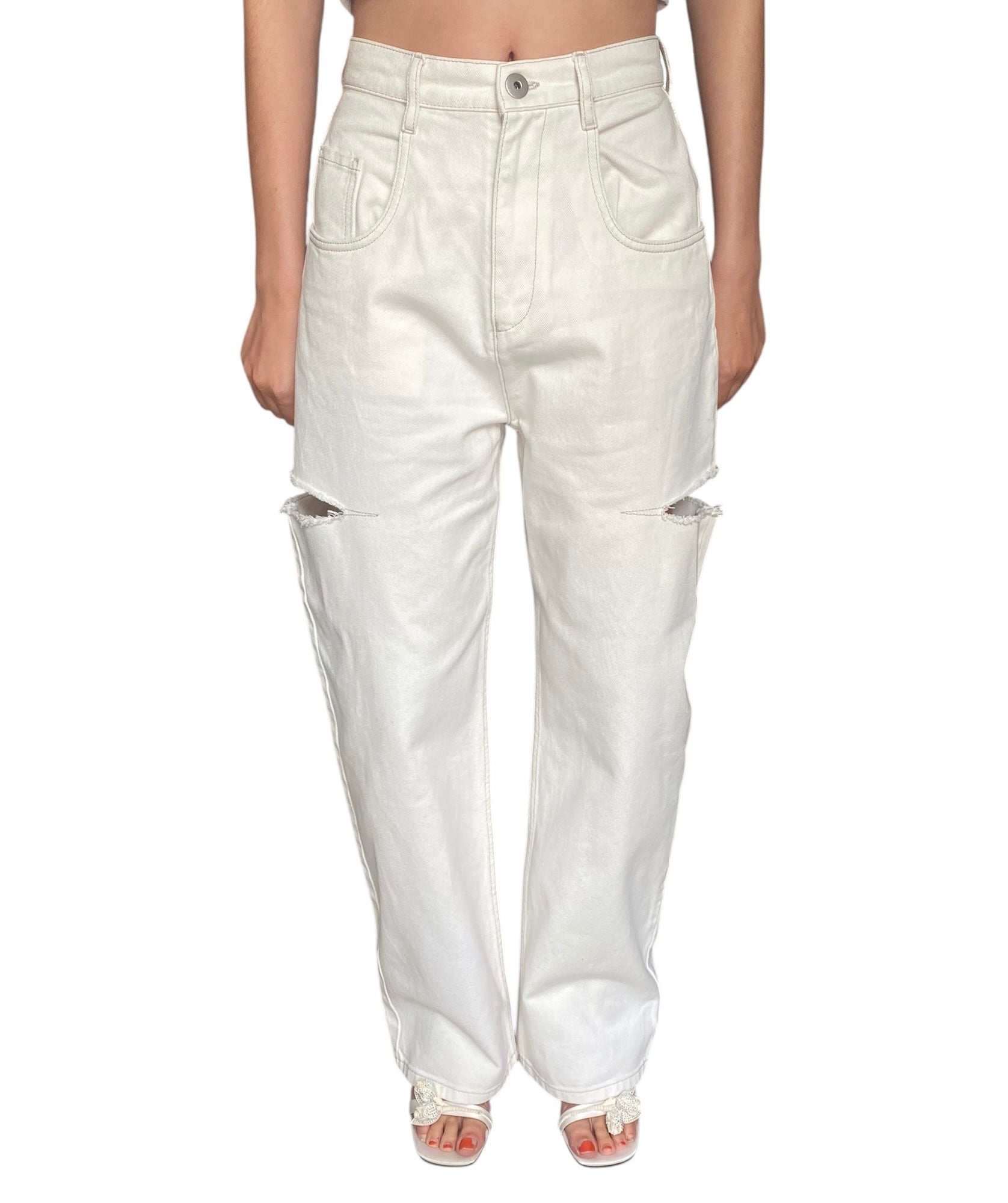 Margiela White Slashed Wide Leg Denim - 40 / US 6
