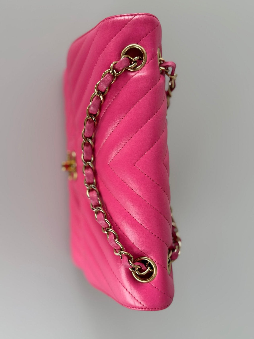 Chanel Small Pink Classic Double Flap Bag in Chevron Lambskin Leather with Gold Hardware