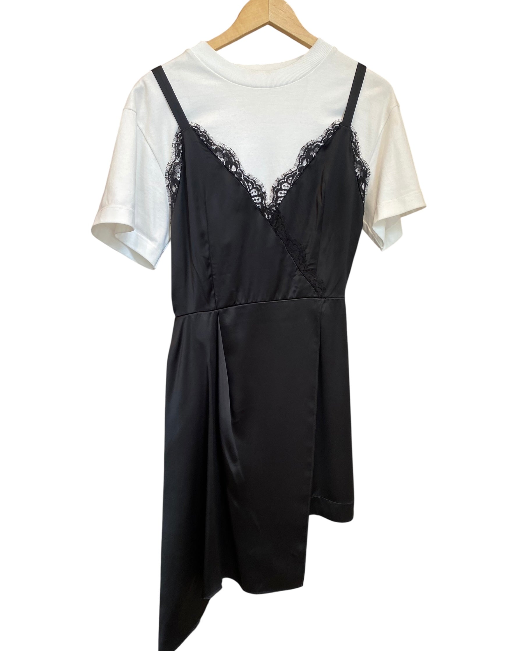 Alexander McQueen Lace Cami  Asymmetrical Tee Shirt Dress - 40 / US 4