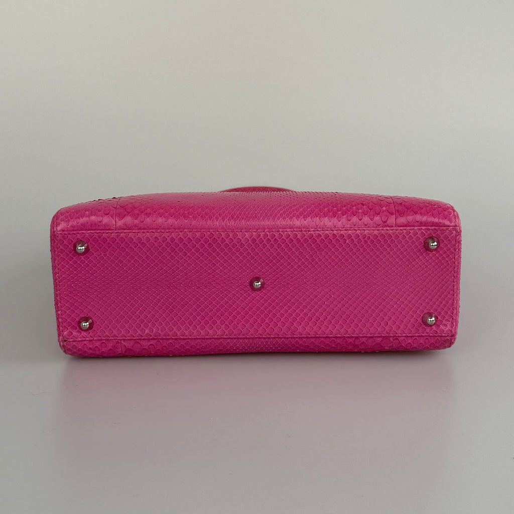 Christian Dior Large Lady Dior Bag with Pink Python Leather and Silver Hardware