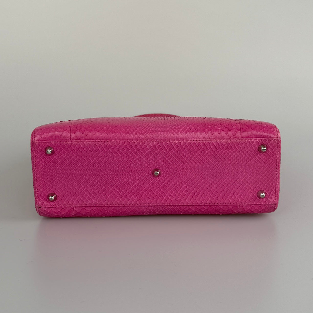 Christian Dior Large Lady Dior Bag with Pink Python Leather and Silver Hardware