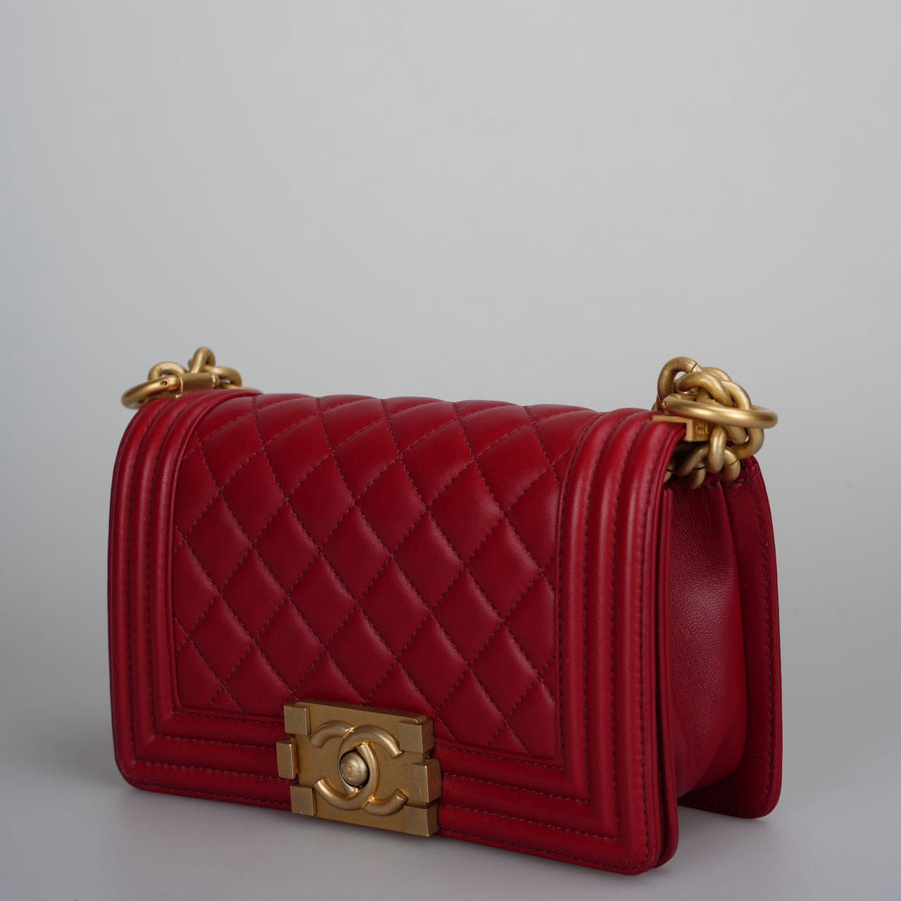 Chanel Small Le Boy Bag Red Quilted Lambskin with Gold Hardware
