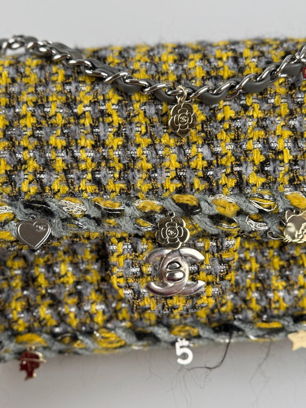 Chanel Tweed Braided Charms Medium Flap Bag Yellow Grey Black