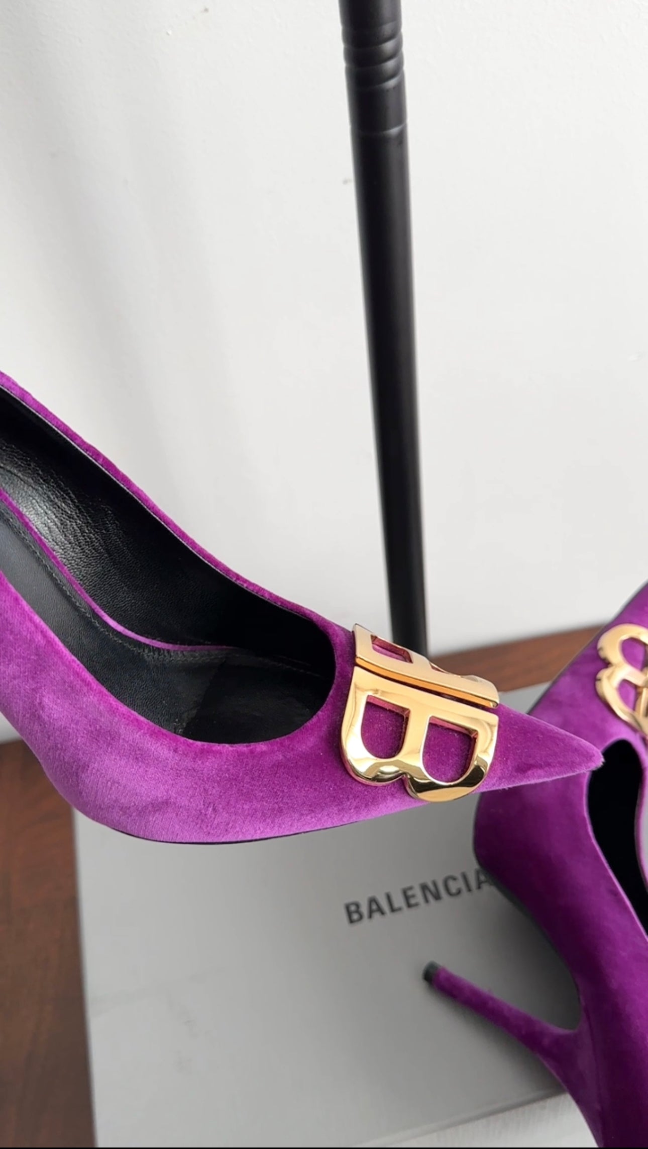 Balenciaga Purple Velvet Gold BB Knife Pumps - 37 / 7