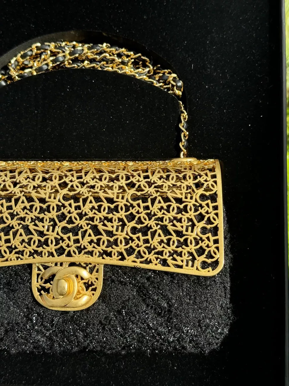 Chanel 2022 Mini Tweed Evening Flap Bag Black Gold CC Logo