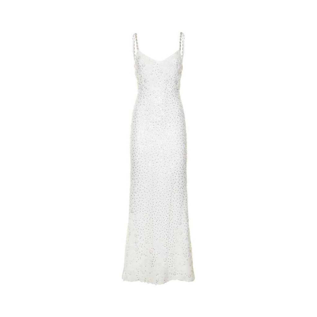 Self Portrait 'White Beaded Sequin' Maxi Dress - Women's 10