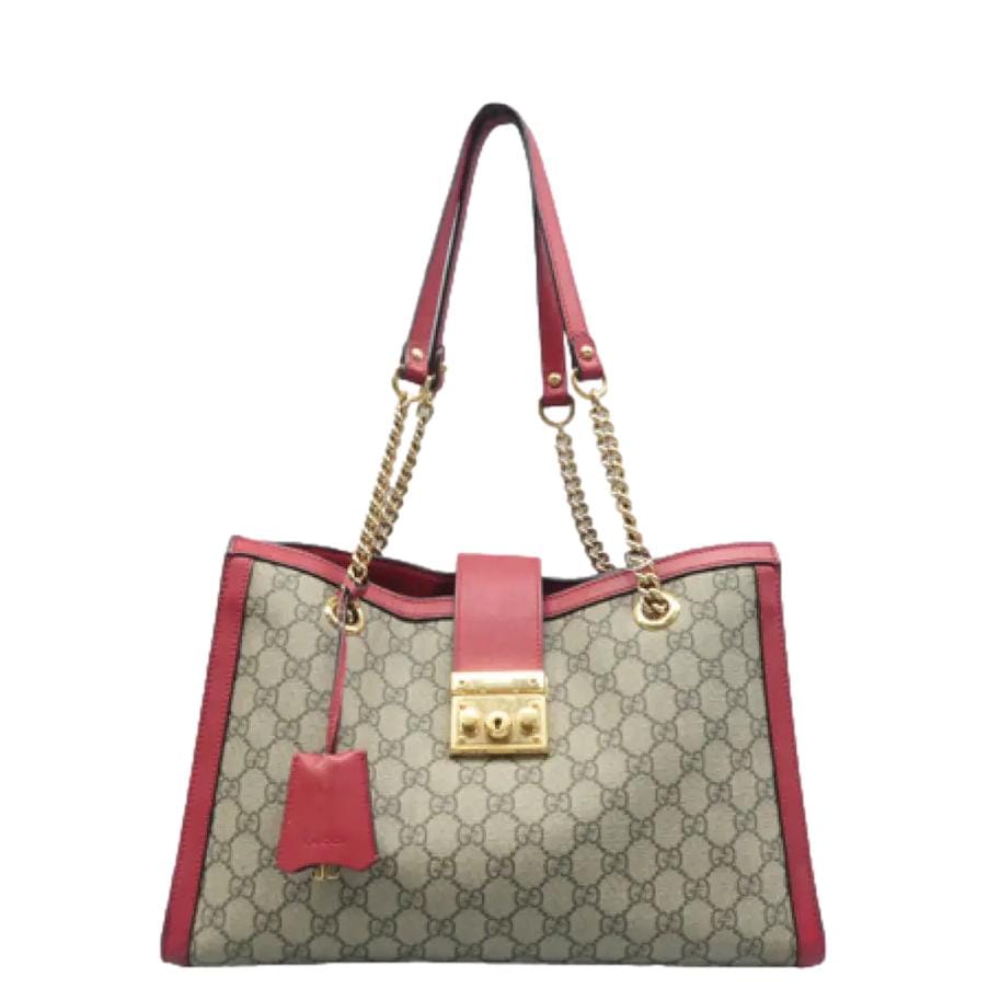 GUCCI Padlock Medium GG Supreme Canvas Tote Bag Red