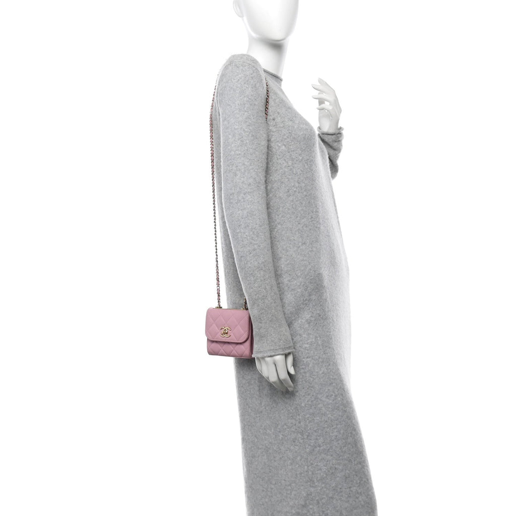 Lambskin Quilted Mini Trendy CC Clutch With Chain Light Pink