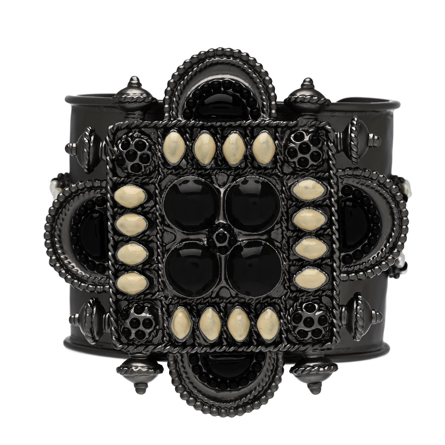 Resin Gripoix Pearl CC Wide Cuff Dark Silver