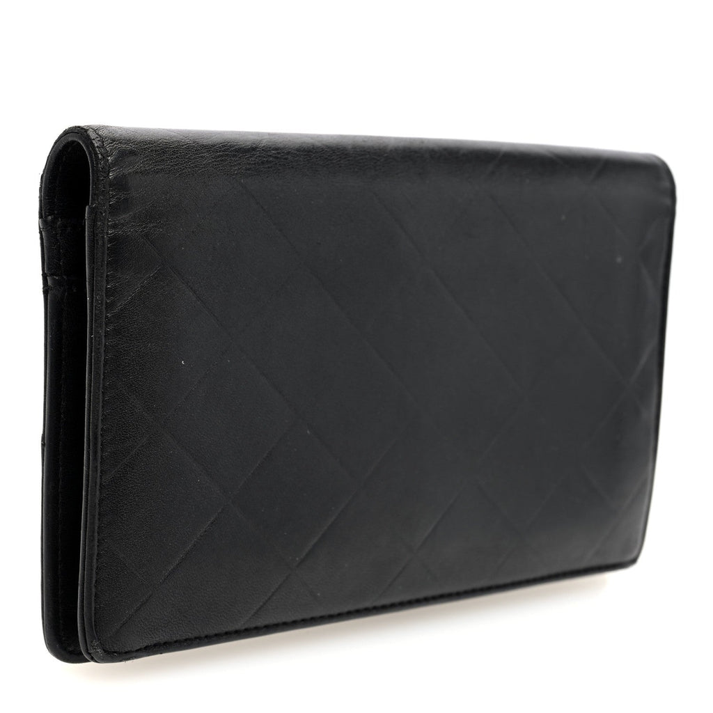 Lambskin Embossed Logo Yen Wallet Black