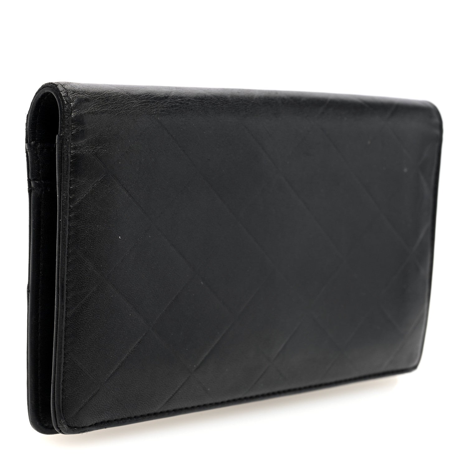 Lambskin Embossed Logo Yen Wallet Black