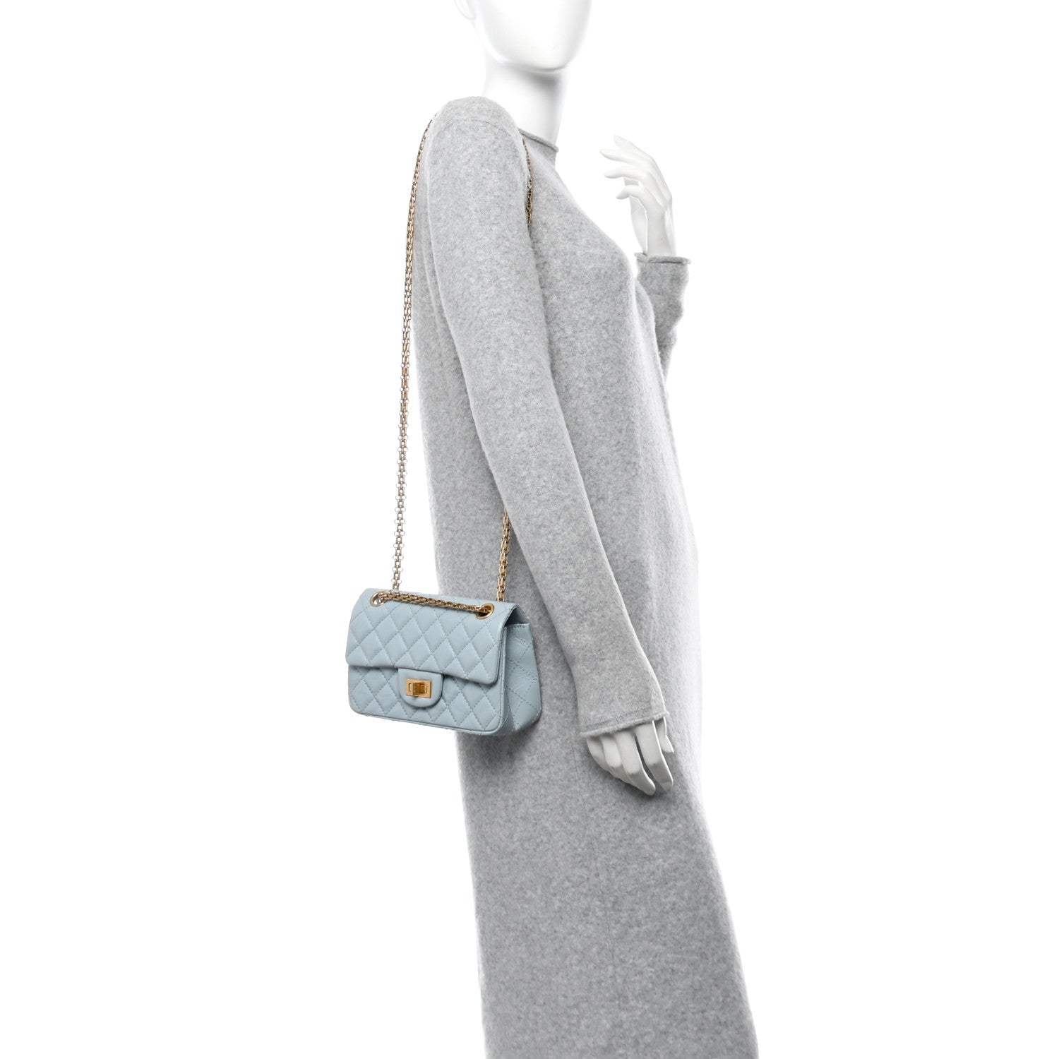 Aged Calfskin Quilted 2.55 Reissue Mini Flap Light Blue