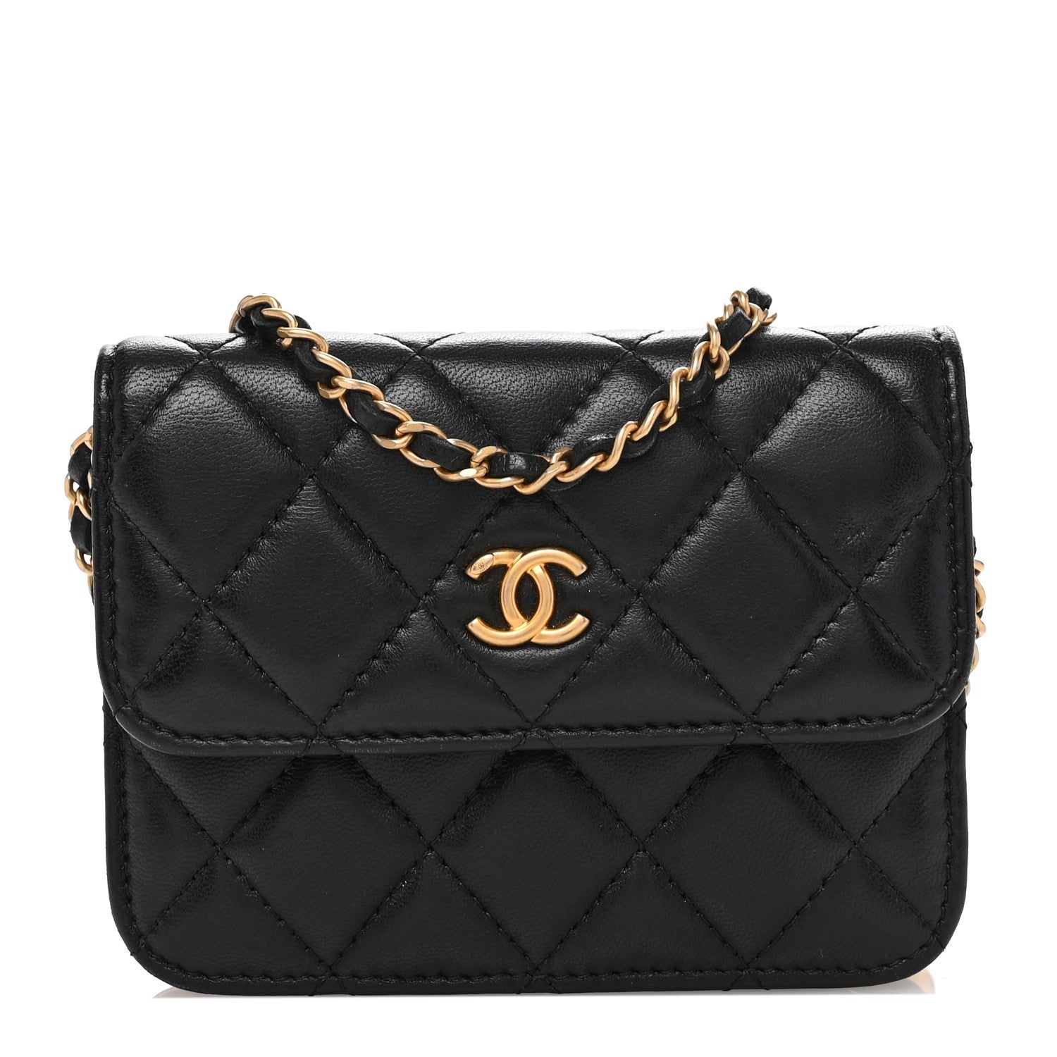 Lambskin Quilted Pearl Crush Clutch With Chain Black
