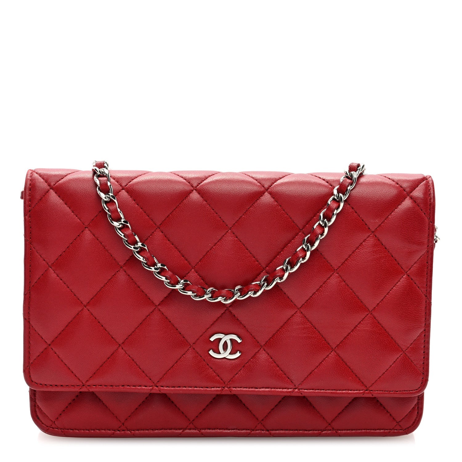 Lambskin Quilted Wallet On Chain WOC Red