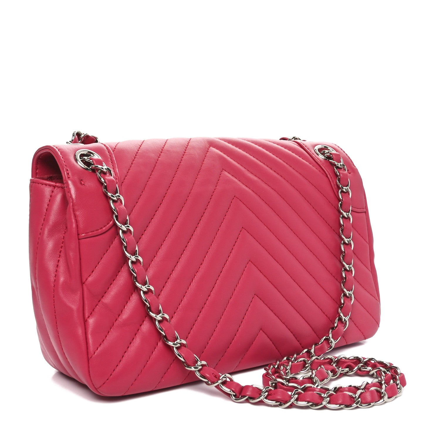 Lambskin Chevron Medium Single Flap Fuchsia