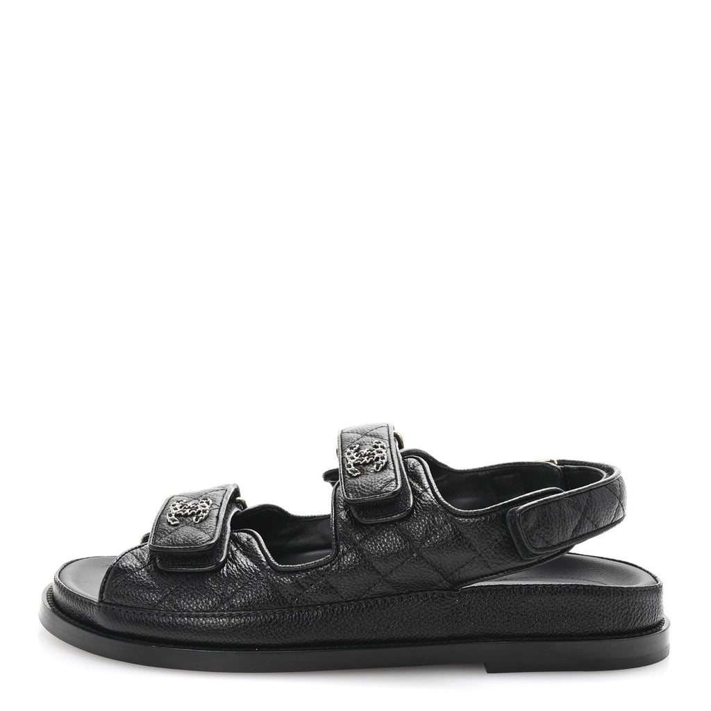 Grained Calfskin Velcro Dad Sandals 38.5 Black