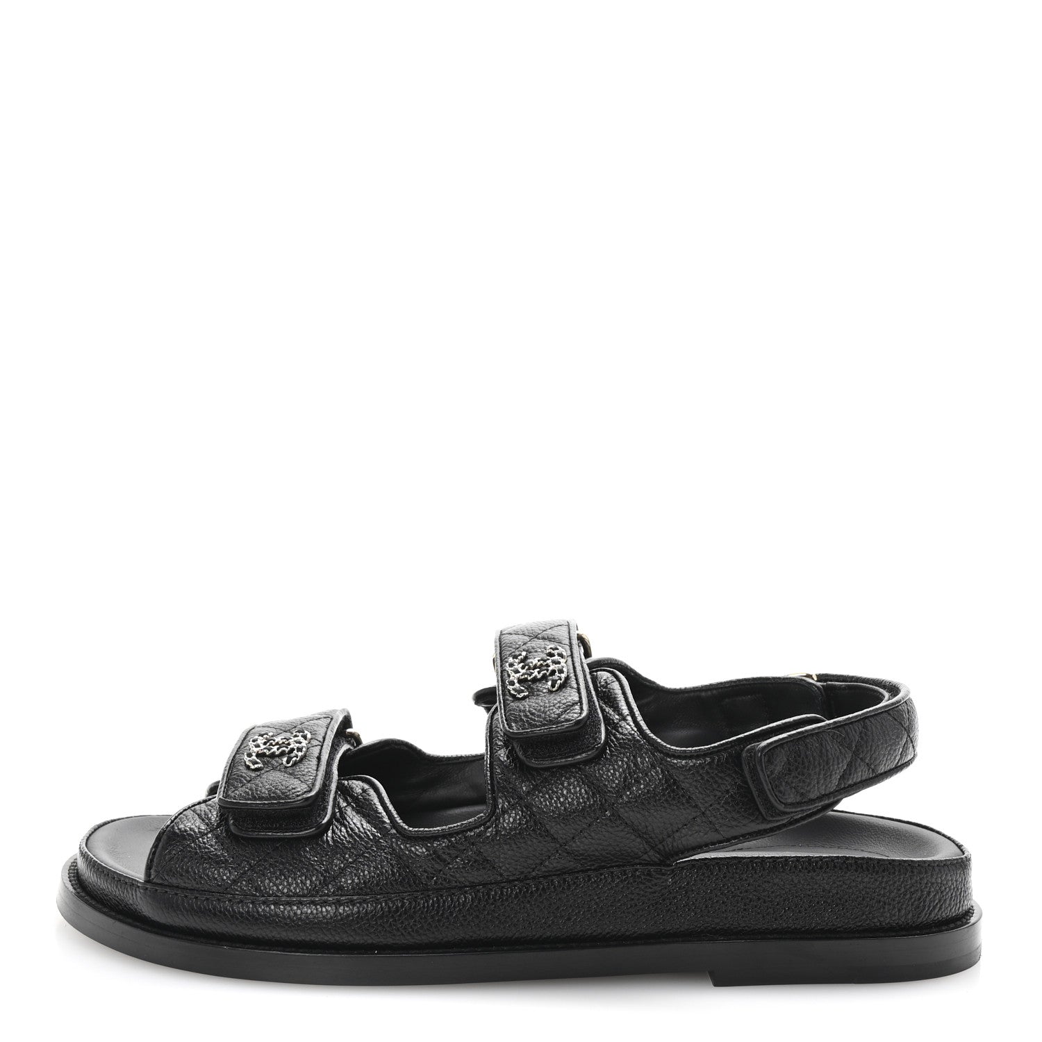 Grained Calfskin Velcro Dad Sandals 38.5 Black